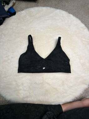 Fabletics PureLuxe Longline Sports Bra in Black Acid Wash